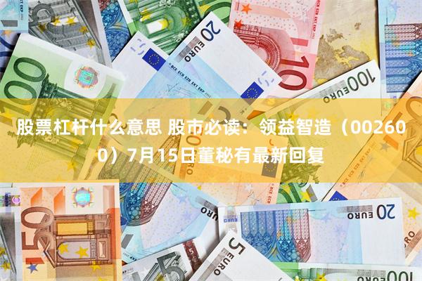 股票杠杆什么意思 股市必读：领益智造（002600）7月15日董秘有最新回复